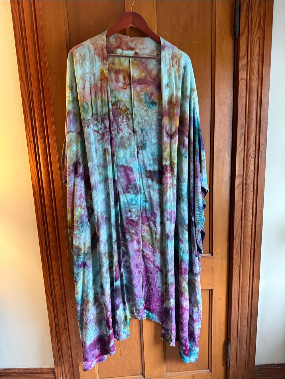 Tie-Dye Open Front Kimono/Duster- Aqua, Purple & Teal